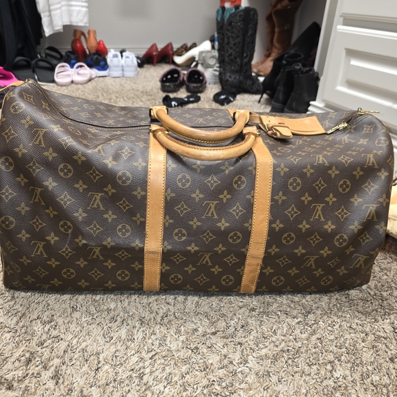 Louis VuittonKeepall 60 Bandouliere Monogram Canvas Travel Bag Brown (Authentic) - Picture 1 of 16